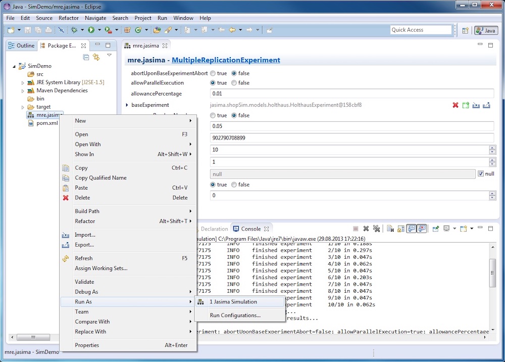 Simulationsexperimente werden in Eclipse geplant und durchgeführt
