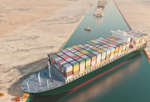 Das Containerschiff Ever Given blockierte 2021 im Suezkanal die Schifffahrtrinne, Bild: SQL Projekt AG.