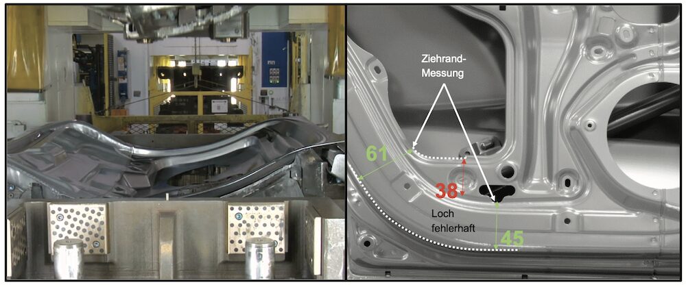 Aufnahme eines Blechs mit Fehlern und Bestimmung des Ziehrands