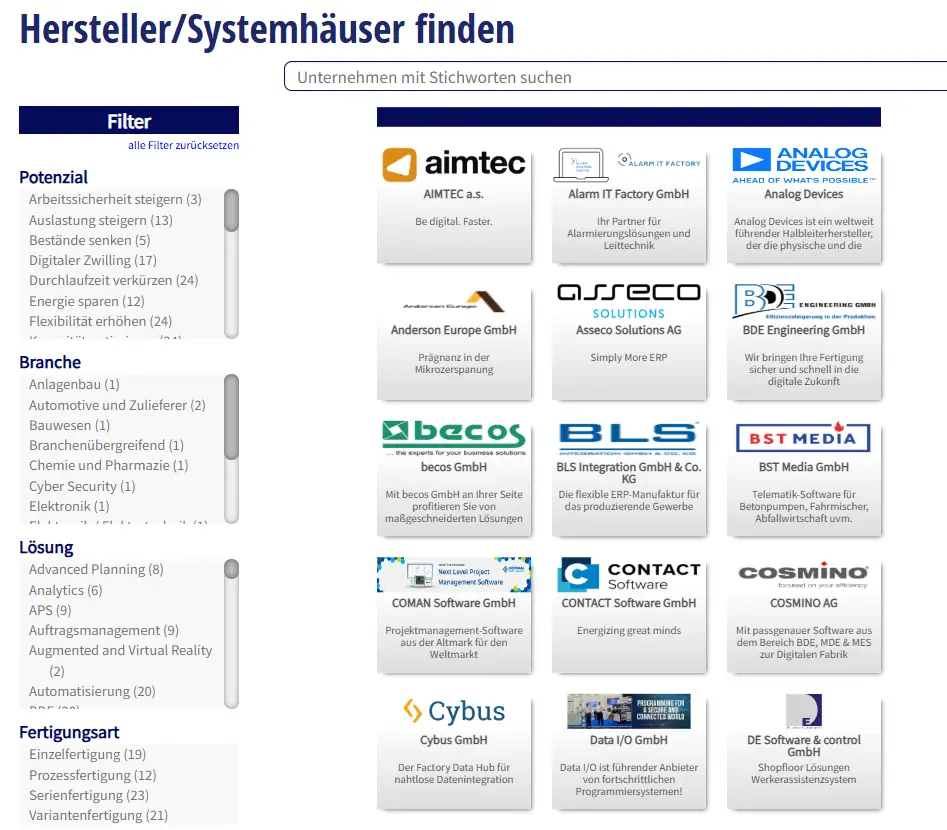 Factory Innovation Suchportal Screenshot